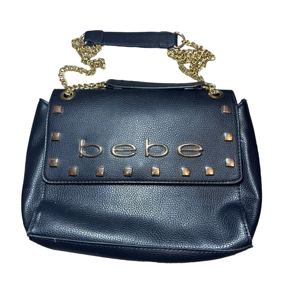 bebe Black Shoulder Bag with Gold Accents